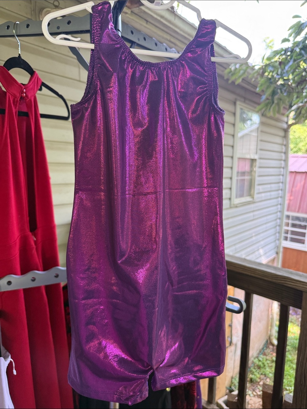 New Girls Unitard size 6/8 purple metallic